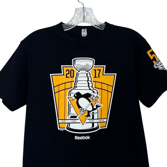 Reebok Stanley Cup Champions Penguins Tshirt 2017 Black Size Small - Picture 3 of 8